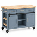 Mueble auxiliar de cocina con ruedas con cajones y estantes, azul y marrón