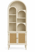 Estantería con almacenamiento con formas arqueadas y detalles de entramado, blanco y marrón