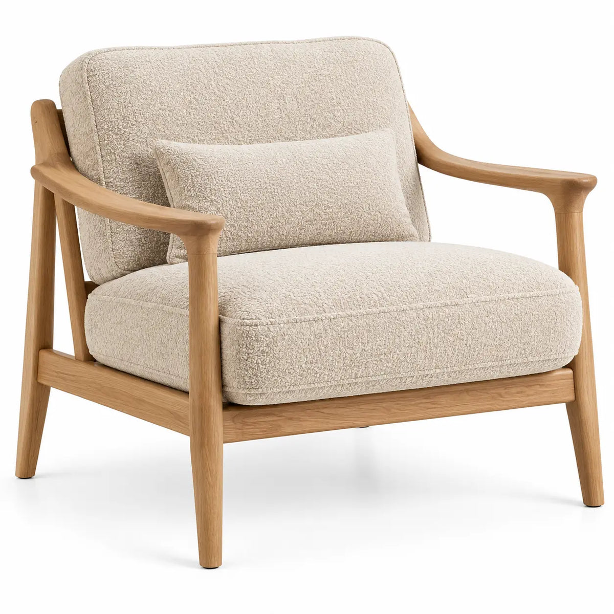 Sillón con estructura abierta con patas elevadas, beige y marrón